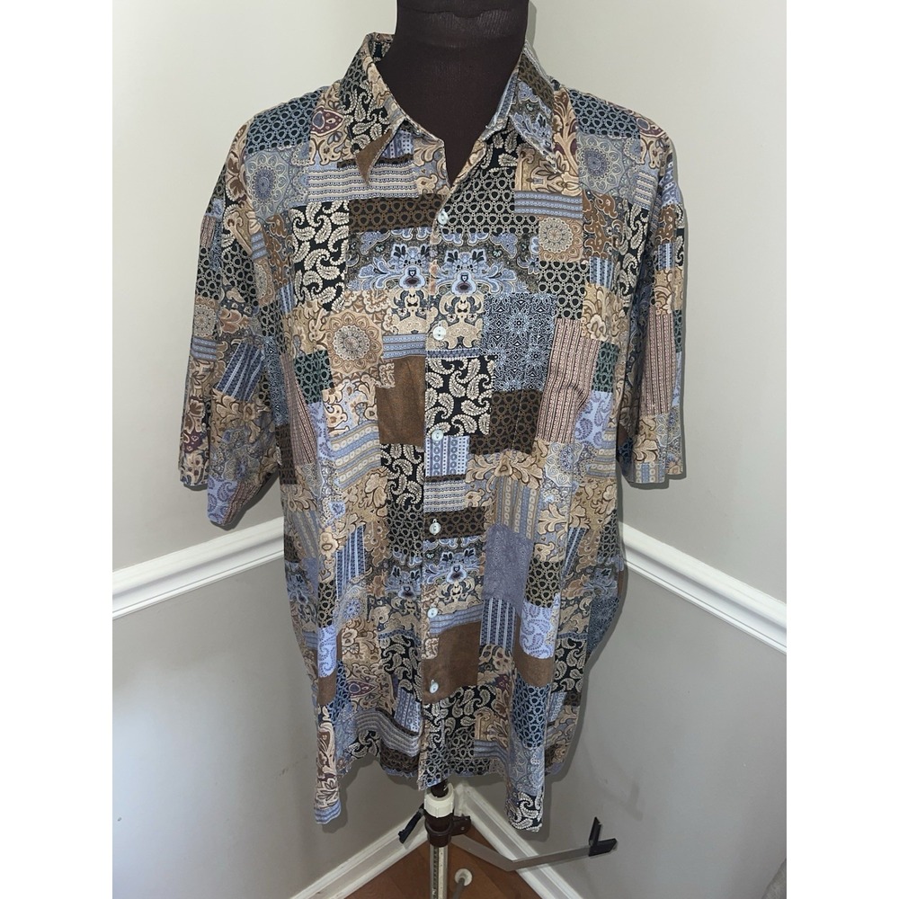 Tori Richard Mens XL Aloha Shirt Made USA Hawaii Patchwork Paisley  Cotton Lawn
